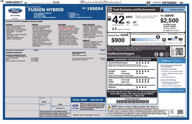 2019 Ford Fusion Hybrid SE