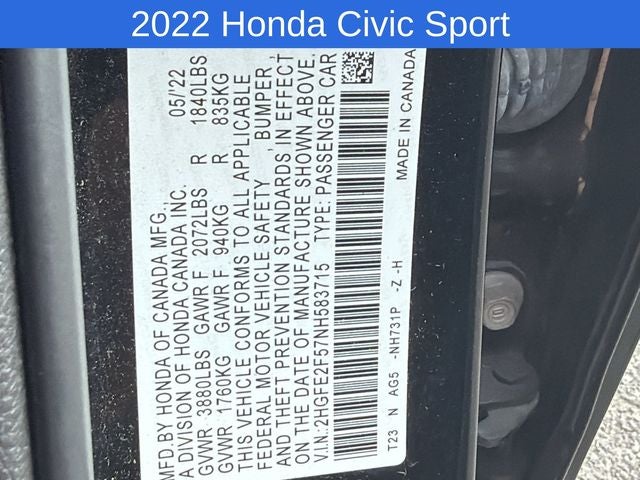 2022 Honda Civic Sport