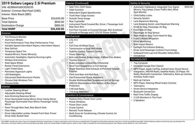 2019 Subaru Legacy 2.5i Premium