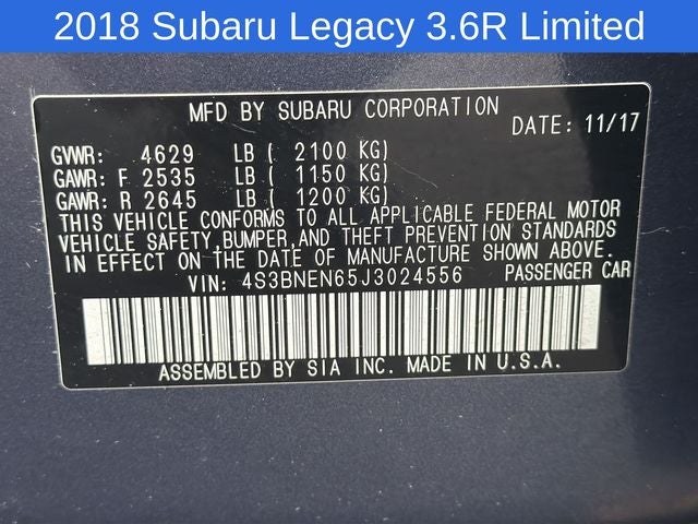2018 Subaru Legacy 3.6R Limited