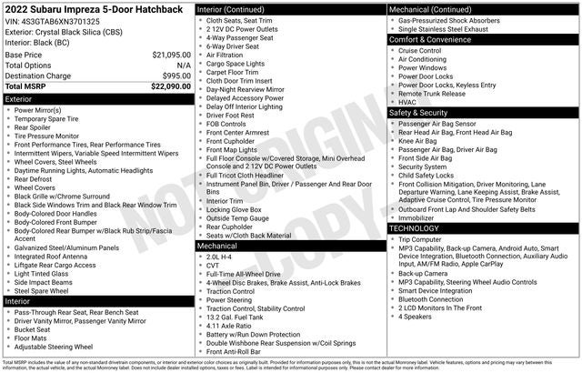 2022 Subaru Impreza Base