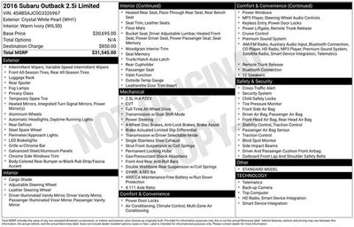 2016 Subaru Outback 2.5i Limited