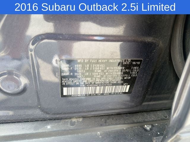 2016 Subaru Outback 2.5i Limited