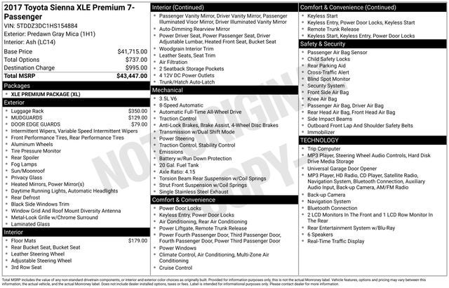 2017 Toyota Sienna XLE Premium 7 Passenger