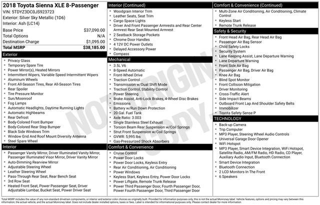 2018 Toyota Sienna XLE 8 Passenger