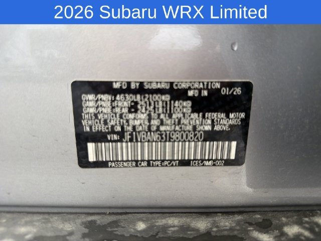 2026 Subaru WRX Limited